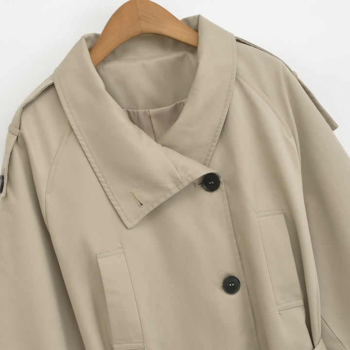 Ladies short trench with tie belt and wide arm Mune Fashion