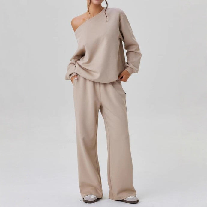 Women's nan legeres Lounge Set with one-sided shoulder detail and wide jogging pants Mune Fashion