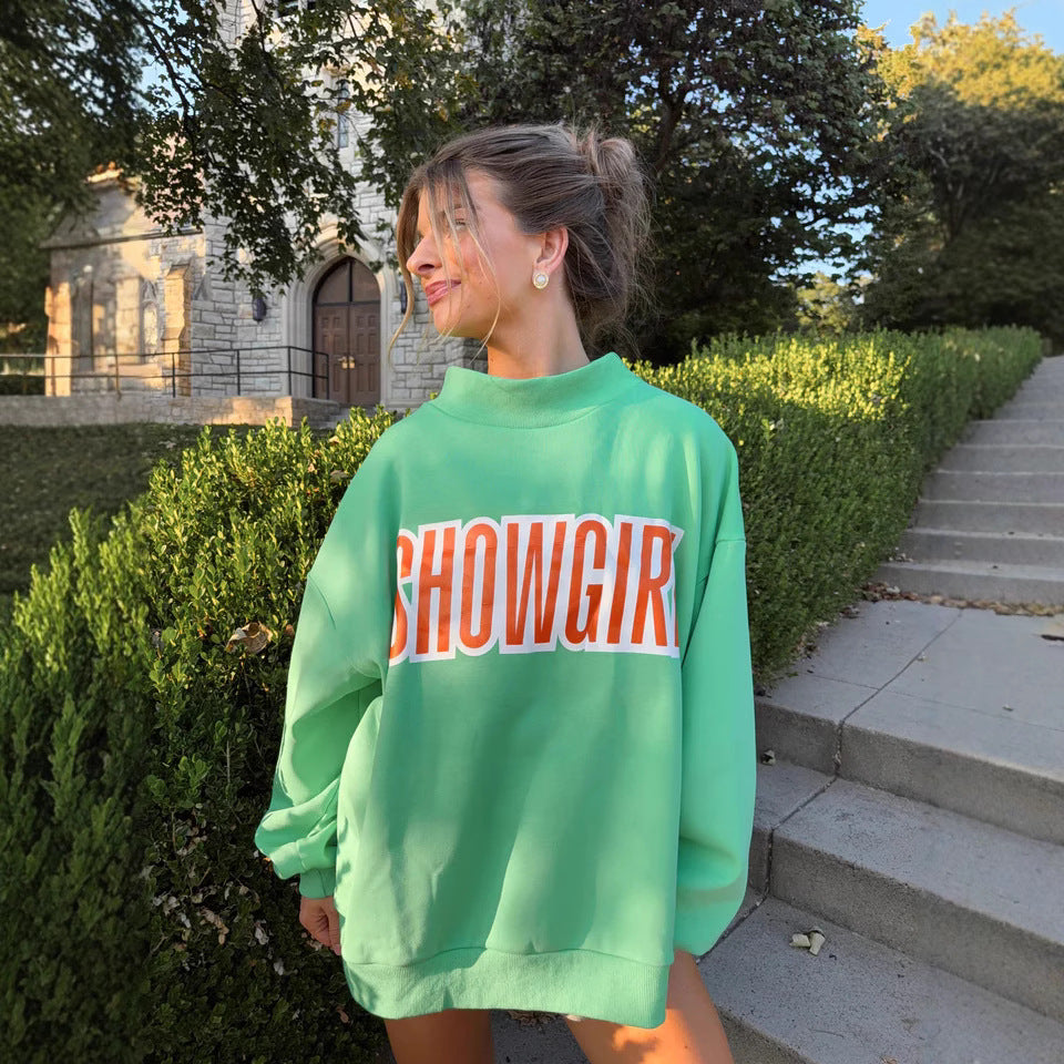Women's oversized sweatshirt with high collar and eye-catching front print Mune Fashion