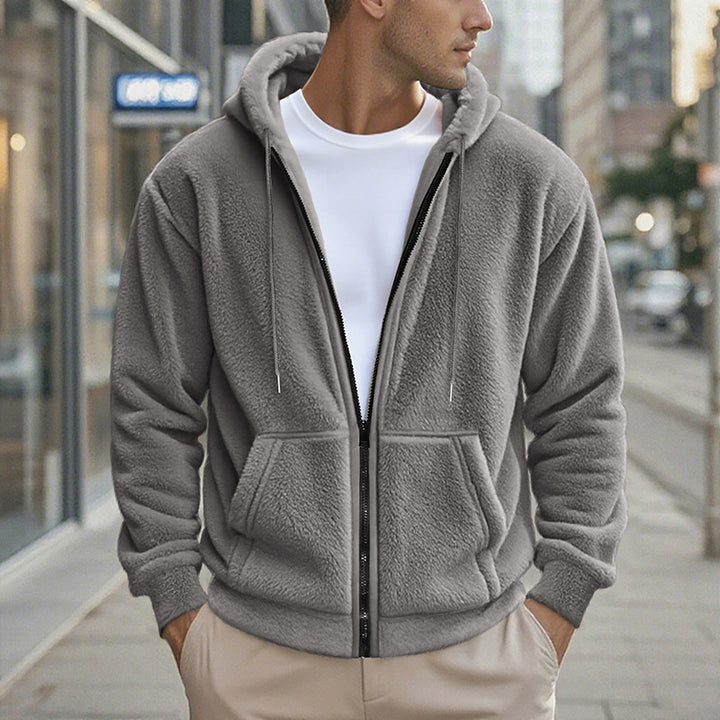 Men's Teddy Fleece Hooded Jacket with Full Zip and Kangaroo Pockets Mune Fashion
