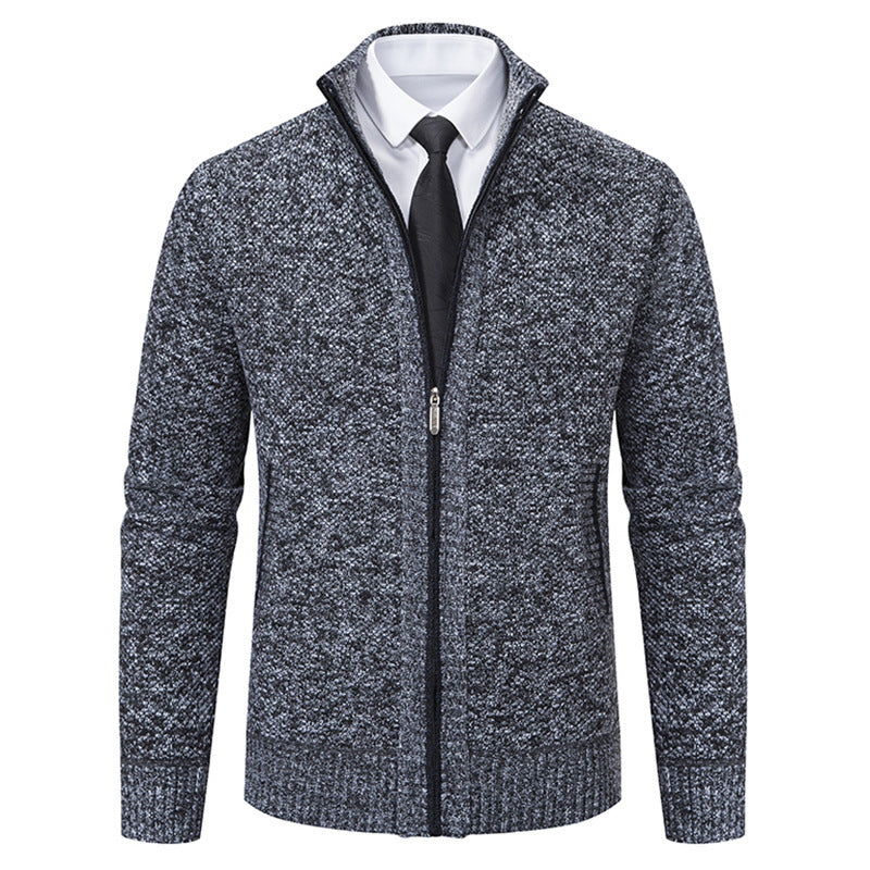 Men's upscale cardigan with stand-up collar and full-length zipper, thermally insulating and tailored fit Mune Fashion