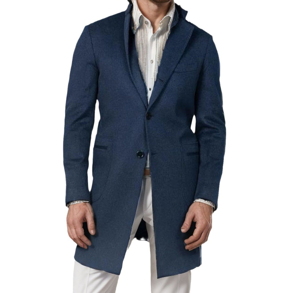 Men's Long Tailored Wool Blend Coat with Subtle One-Button Placket Mune Fashion