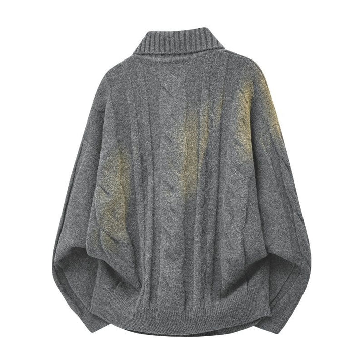 Women Oversize Cable Knit Sweater with High Roll Neck and Button Placket Mune Fashion