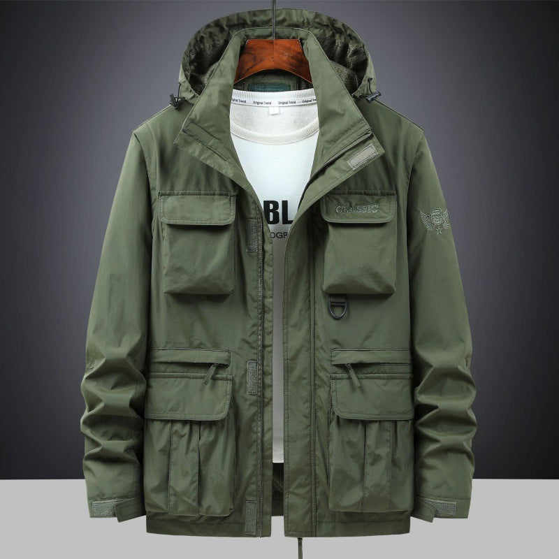 Men's Mult functional Utility Field Jacket with Hood, Multiple Pockets and Ripstop Outer Material Mune Fashion