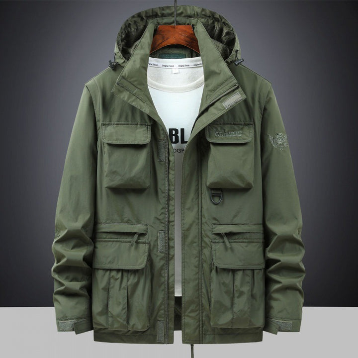 Men's Mult functional Utility Field Jacket with Hood, Multiple Pockets and Ripstop Outer Material Mune Fashion