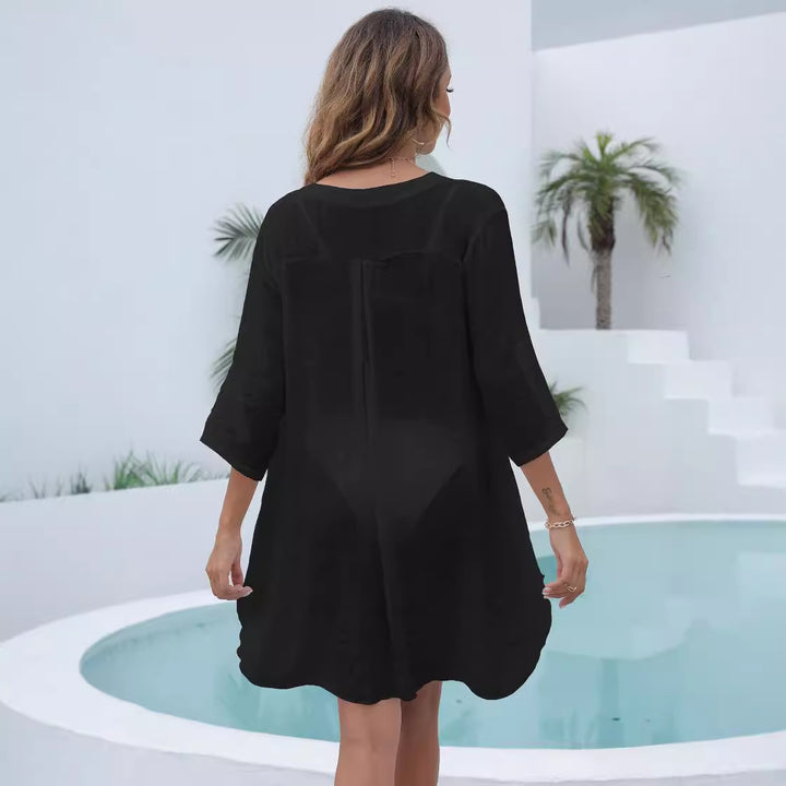 Women's casual beach dress with open V-neck Mune Fashion