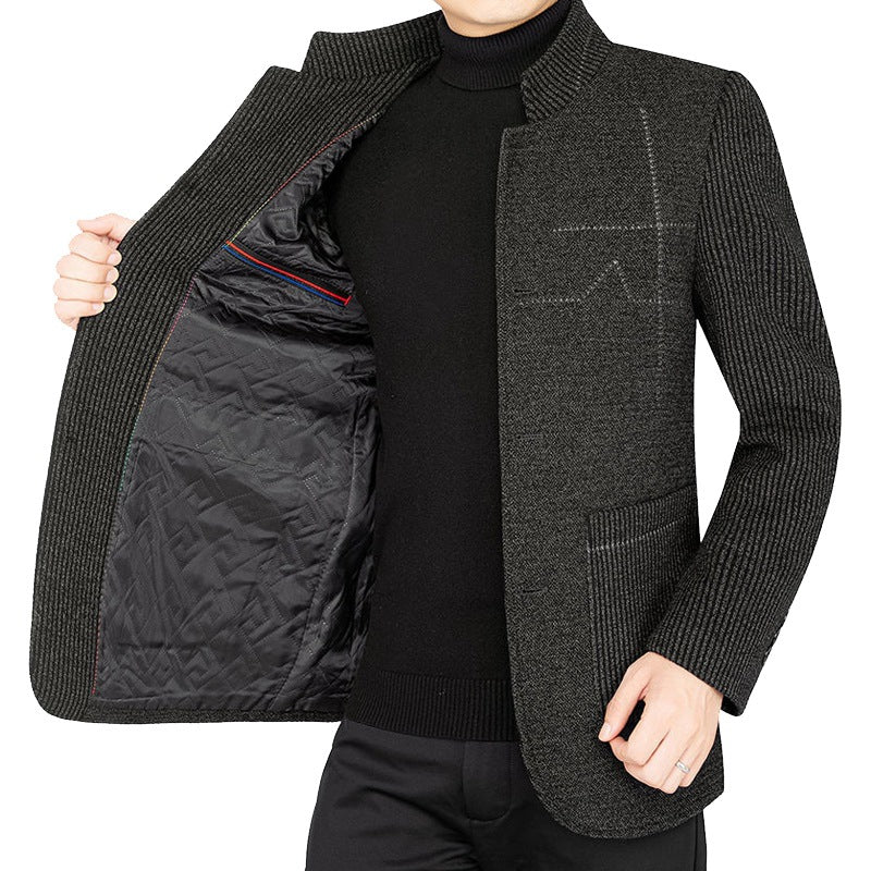 Men's knitted blazer with ribbed sleeves, stand-up collar and applied pockets Mune Fashion