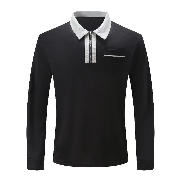 Men's Long Sleeve Polo Shirt with Half Zip, Contrast Collar & Chest Pocket Mune Fashion