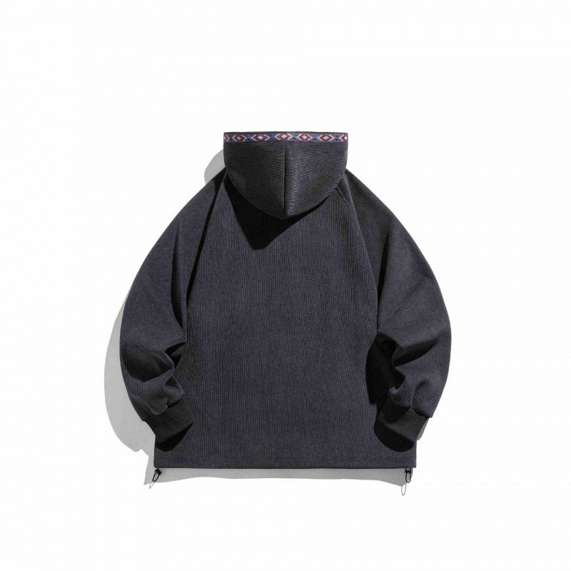 Unisex Oversize Hoodie with Zipper and Woven Decorative Bands Mune Fashion
