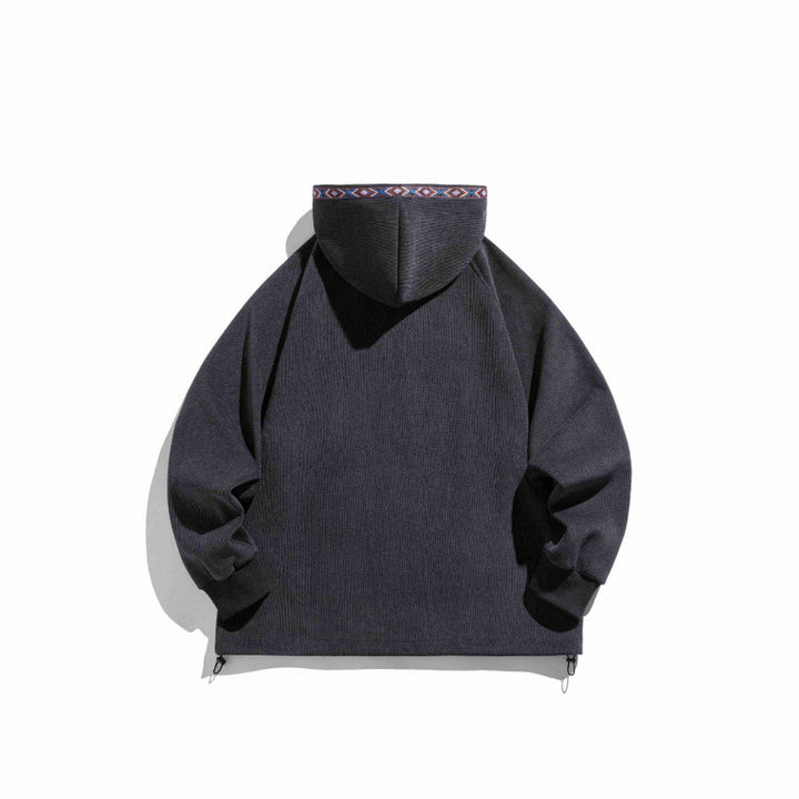 Unisex Oversize Hoodie with Zipper and Woven Decorative Bands Mune Fashion