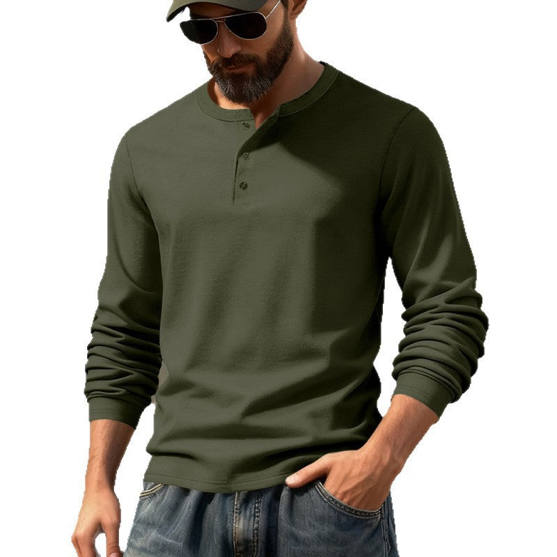 Men's fitted long sleeve Henley shirt with stand-up collar, fine cotton stretch and ribbed cuffs Mune Fashion