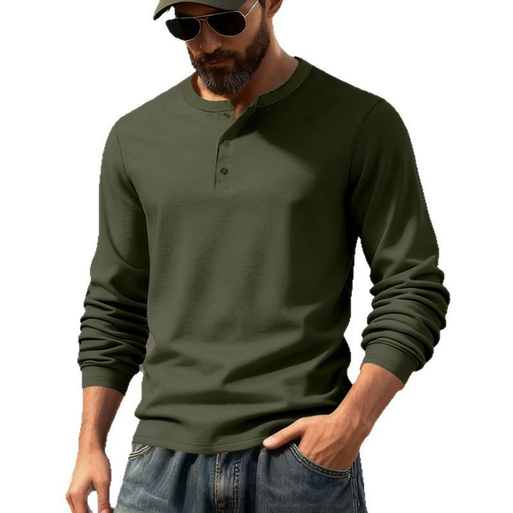 Men's fitted long sleeve Henley shirt with stand-up collar, fine cotton stretch and ribbed cuffs Mune Fashion