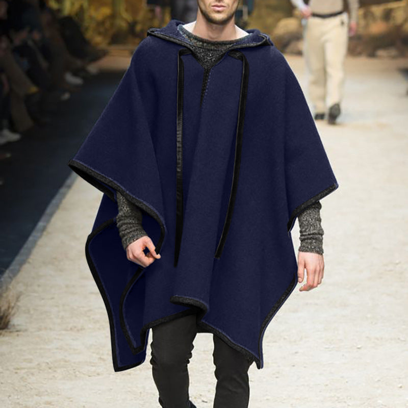 Men's Oversized Hooded Poncho made of Knit with Geometric Mosaic Pattern Mune Fashion