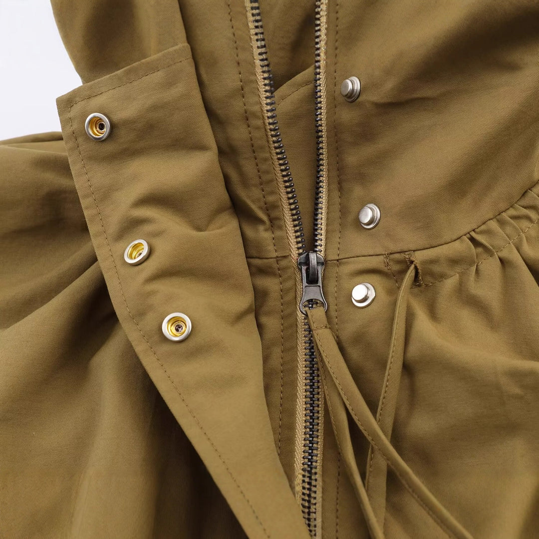 Women's Loose-Fitting Transitional Jacket with Drawstring Collar and Balloon-Shaped Hem Mune Fashion