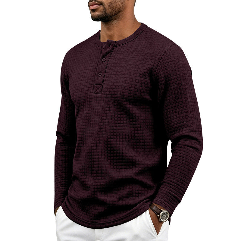 Men's Textured Thermal Henley Long Sleeve Shirt with Waffle Texture and Rounded Hem Mune Fashion