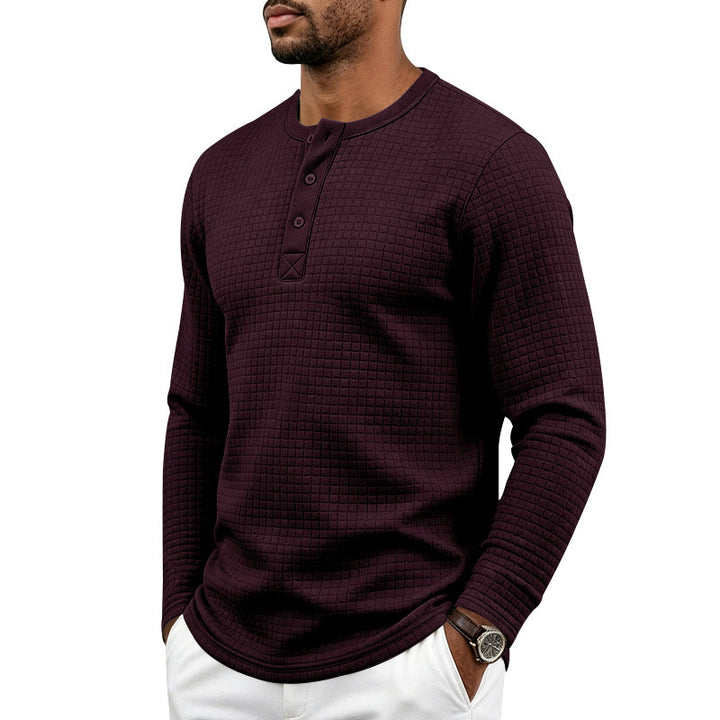 Men's Textured Thermal Henley Long Sleeve Shirt with Waffle Texture and Rounded Hem Mune Fashion