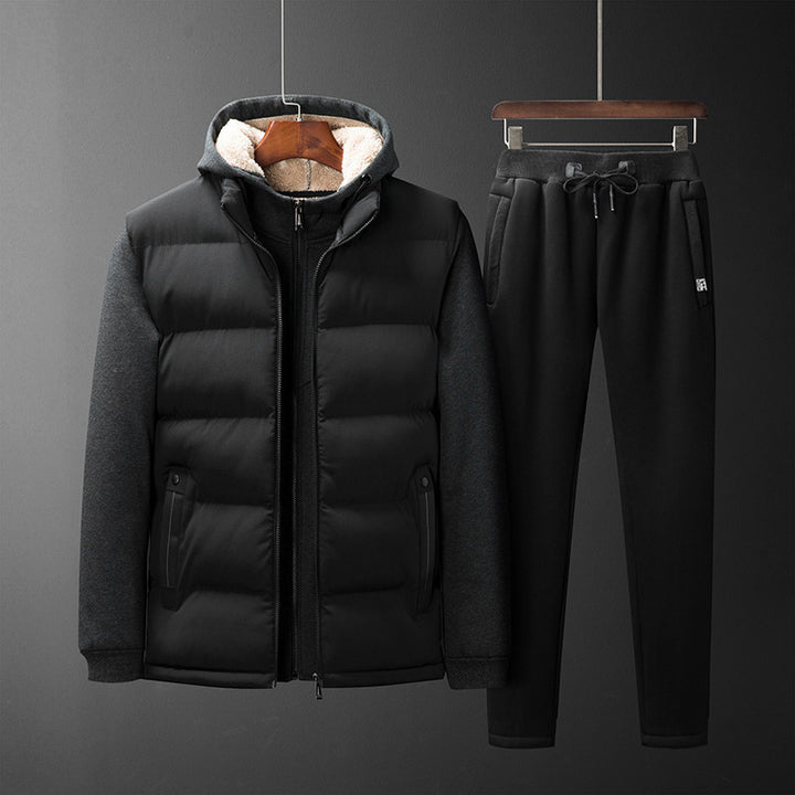 Men's Padded Hooded Vest with Fleece Lining and Slim Fit Jogging Pants Set Mune Fashion