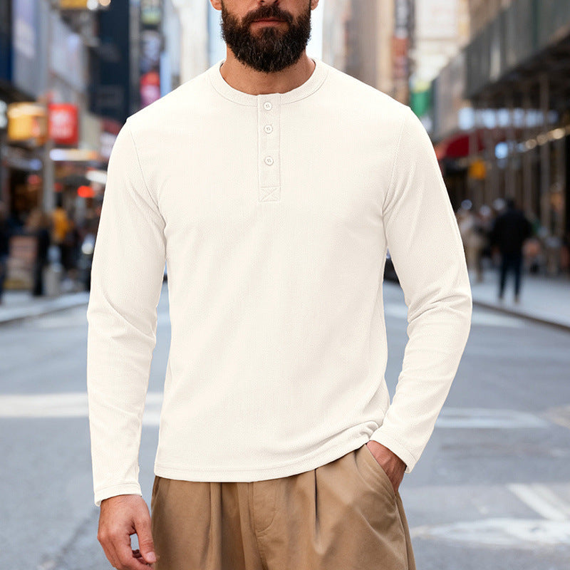 Men's nan Thermo-Henley-Long Sleeve Shirt with Waffle Structure, Round Neckline and Button Placket Mune Fashion