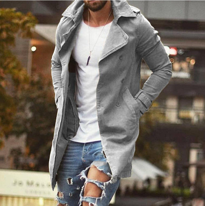 Men's lightweight urban trench coat with double-breasted button placket and casual used look Mune Fashion
