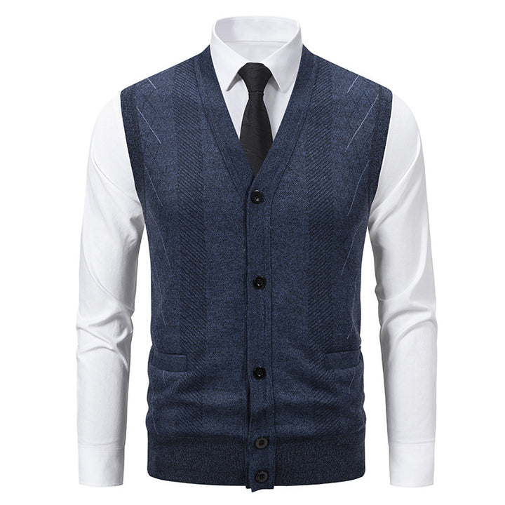 Men's Tailored Fine Knit Vest with V-Neck, Button Placket, and Side Pockets Mune Fashion