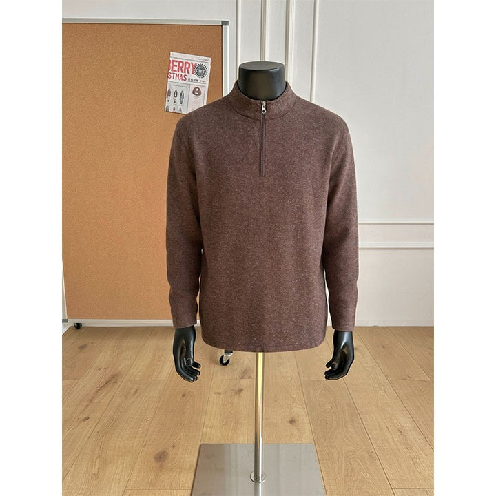 Men's Half-Zip Knit Sweater with Stand Collar and Melange Structure Mune Fashion