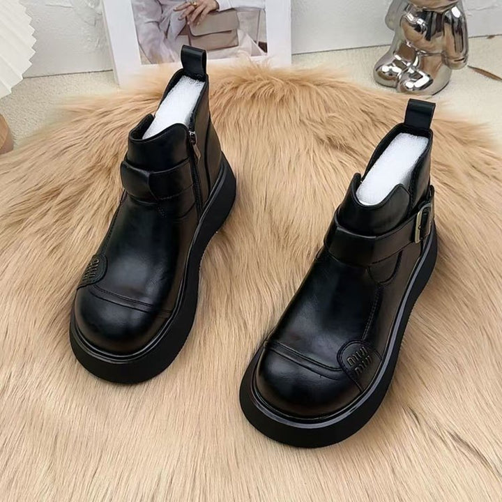 Ladies Stylish Leather Boots with Cozy Lining Mune Fashion