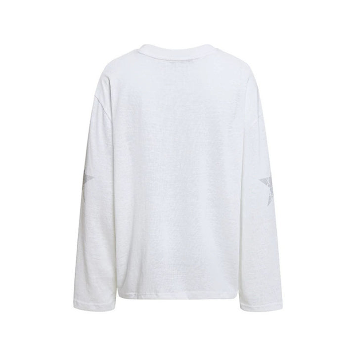 Women's oversized long sleeve made of cotton jersey with glitter star print and round neckline Mune Fashion