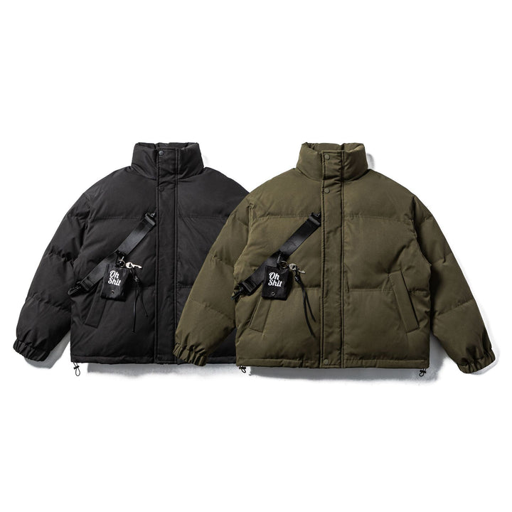 Unisex Boxy-padded Puffer jacket with high standing collar, adjustable hem and utility belt Mune Fashion
