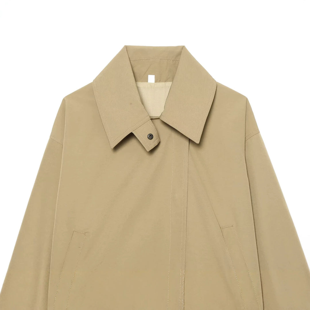 Women's Cropped Transitional Jacket with Wide Kent Collar and Concealed Button Placket Mune Fashion