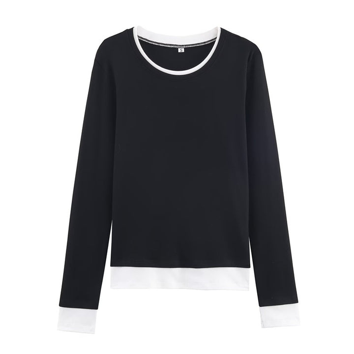 Women's long-sleeve shirt in layered look with contrast cuffs and round neckline Mune Fashion