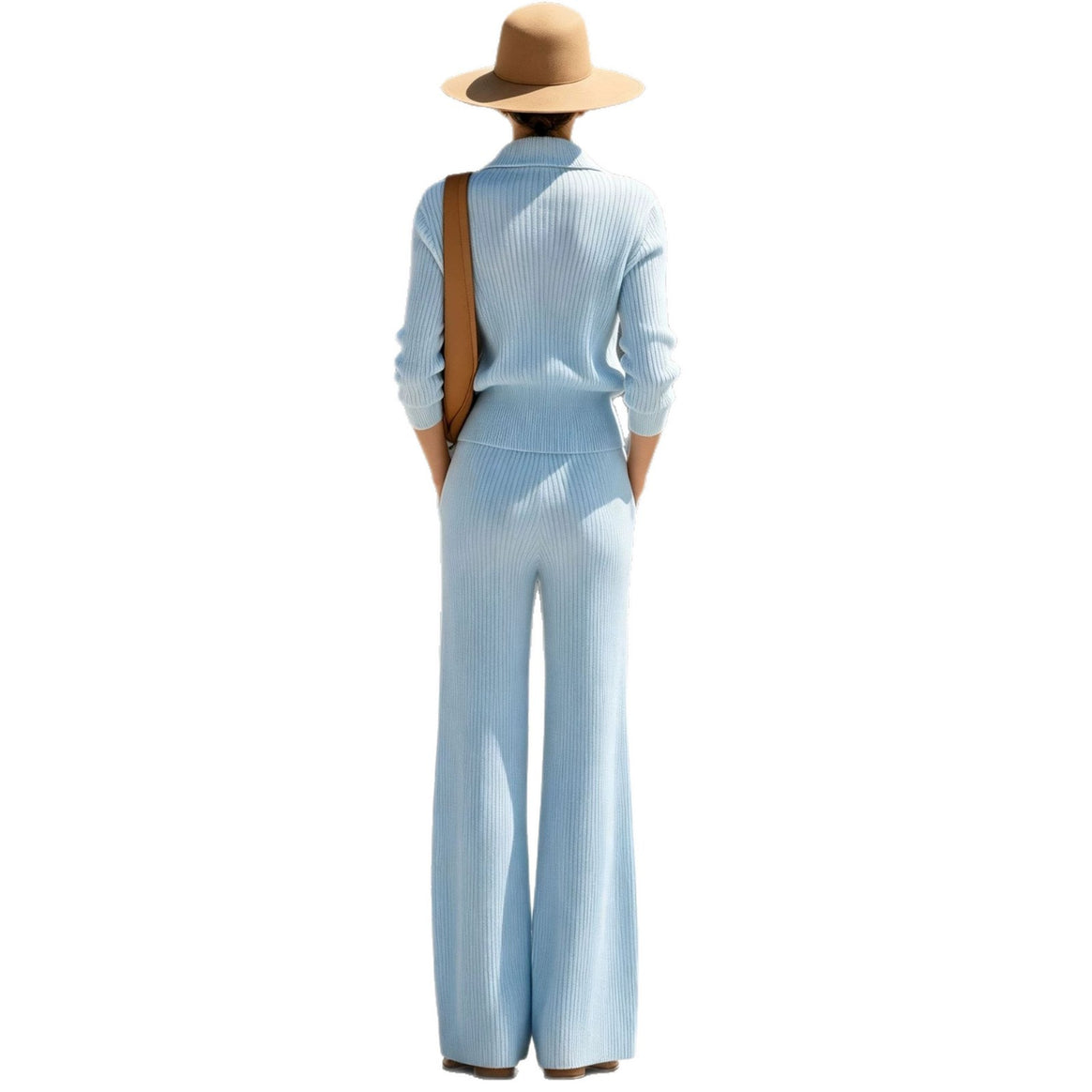 Women's ribbed knit set with half zipper and wide palazzo pants Mune Fashion