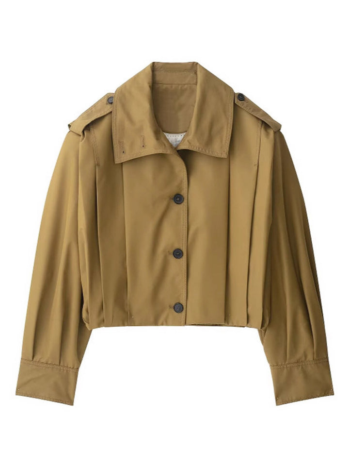 Women Cropped Trench Coat with boxy silhouette, epaulettes and pleat details Mune Fashion