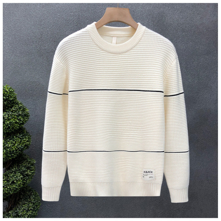 Unisex Structured Waffle Knit Sweater with Fine Contrast Stripes Mune Fashion