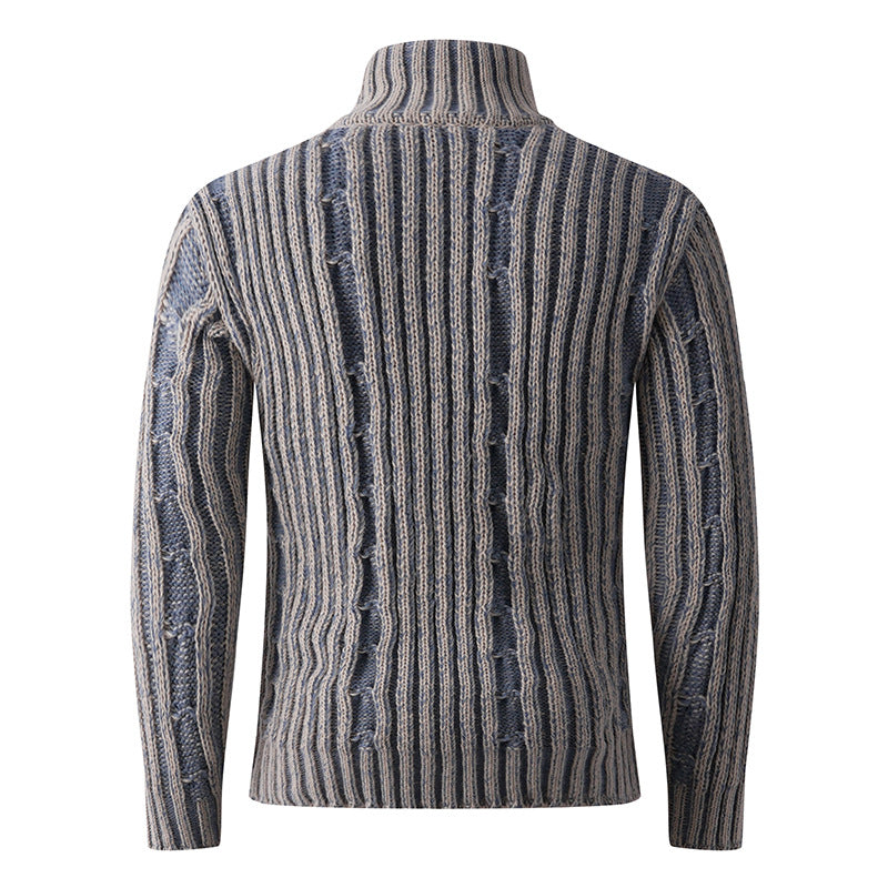 Men's knit cardigan with cable pattern, stand-up collar and full-length zipper Mune Fashion