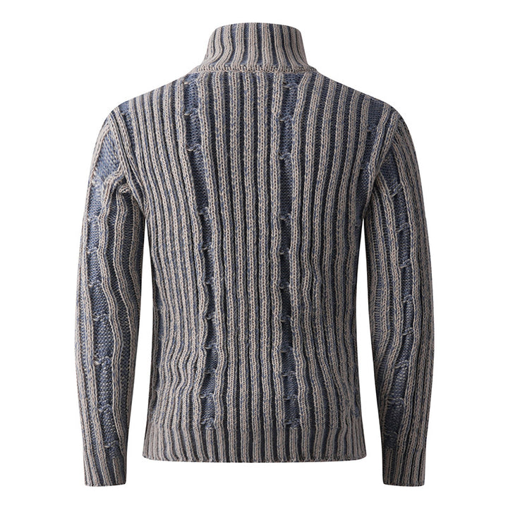 Men's knit cardigan with cable pattern, stand-up collar and full-length zipper Mune Fashion
