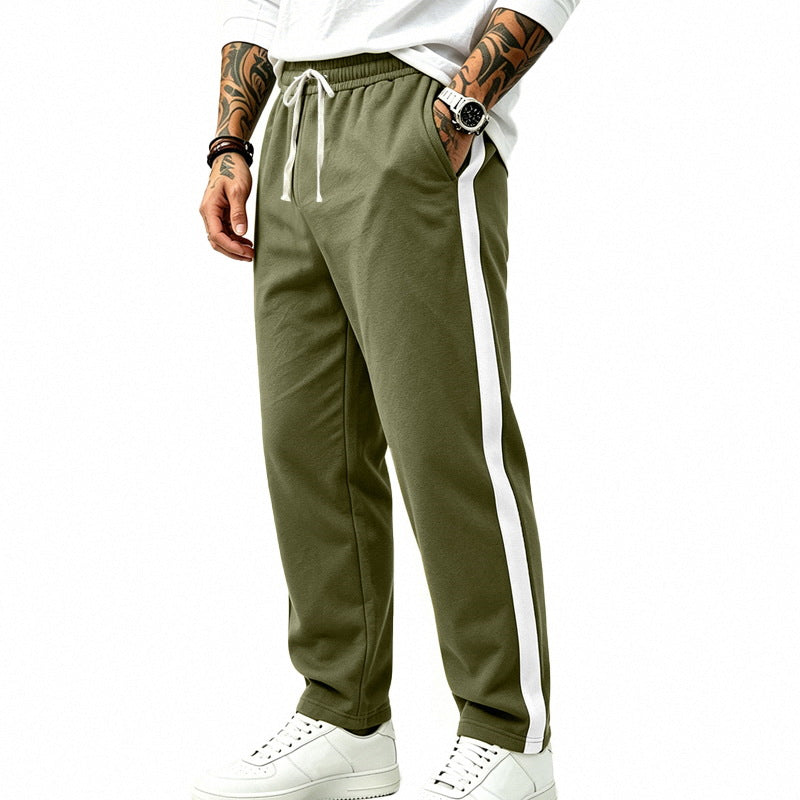 Men's Athletic Track Pants with Straight Leg, Side Contrast Band and Elastic Drawstring Mune Fashion