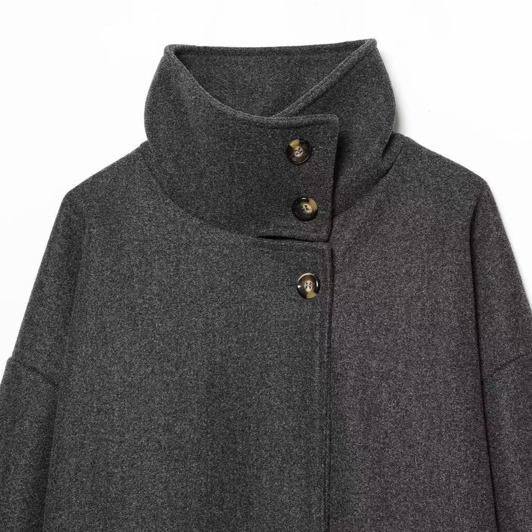 Women Longline Coat with Funnel Collar and Minimalist Front Button Placket Mune Fashion