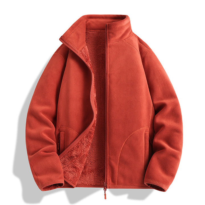 Men's fleece jacket with Sherpa teddy lining, stand-up collar & two-way zipper Mune Fashion