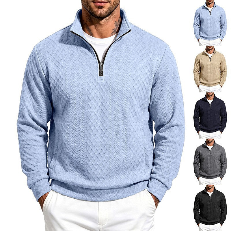 Men's Textured Half-Zip Sweater with Stand-Up Collar and Texture Pattern Mune Fashion