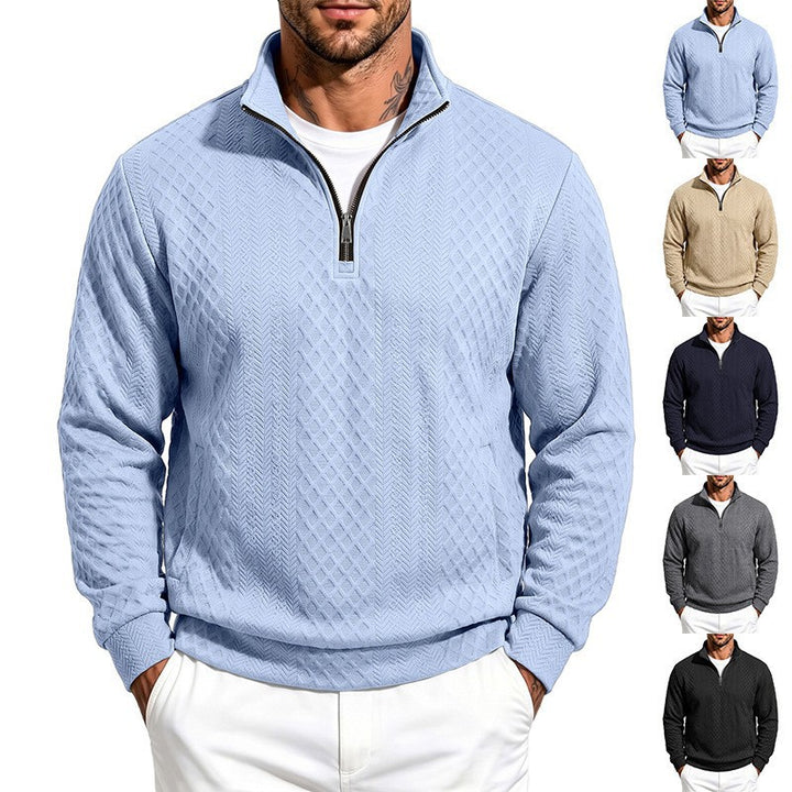 Men's Textured Half-Zip Sweater with Stand-Up Collar and Texture Pattern Mune Fashion