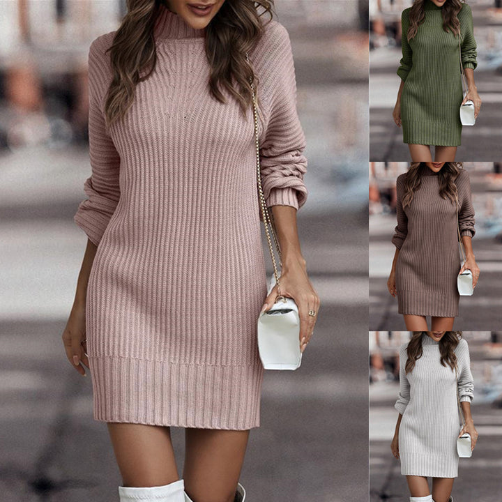 Women's knitted dress with turtleneck and balloon sleeves Mune Fashion