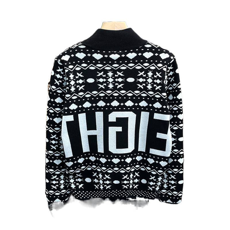Men's turtleneck sweater with Norwegian jacquard and large logo print Mune Fashion