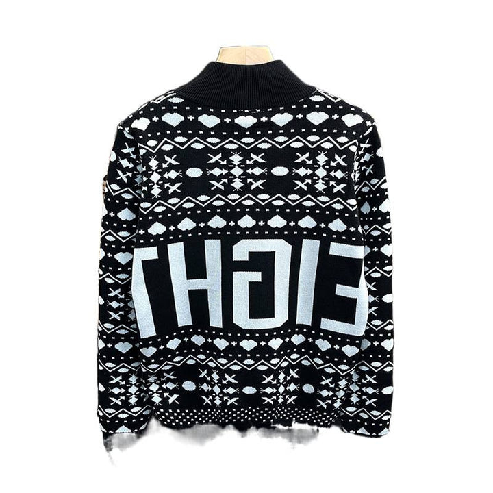 Men's turtleneck sweater with Norwegian jacquard and large logo print Mune Fashion