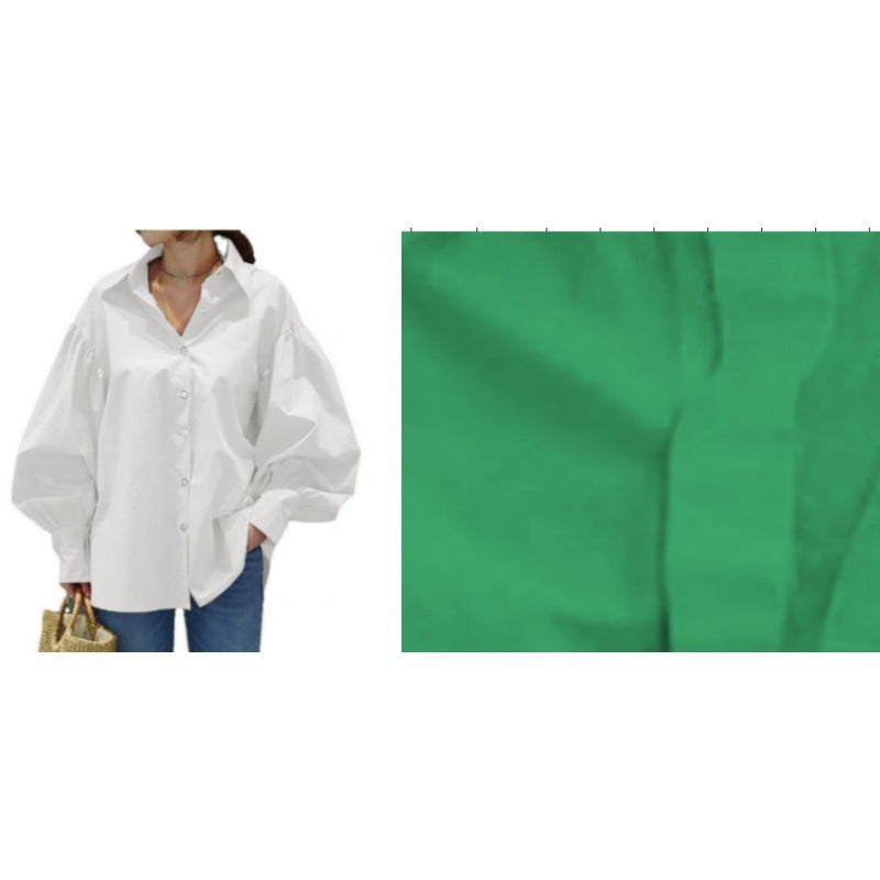 Women's Oversize Blouse with Balloon Sleeves and Shirt Collar Mune Fashion