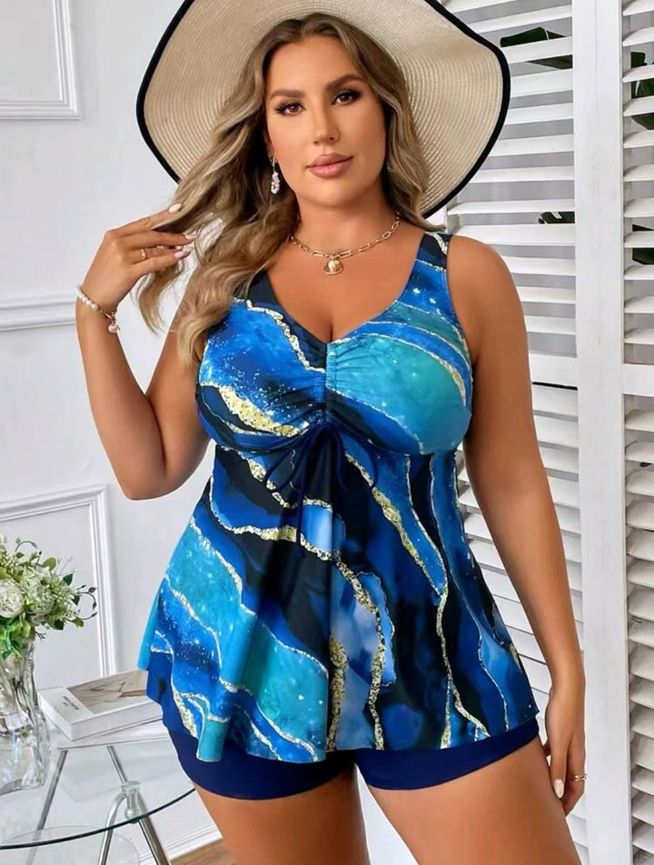 Women's tankini with fashionable gathering and casual shorts Mune Fashion
