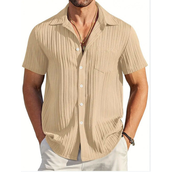 Men's Short Sleeve Crinkle Shirt with Notch Collar and Chest Pocket Mune Fashion