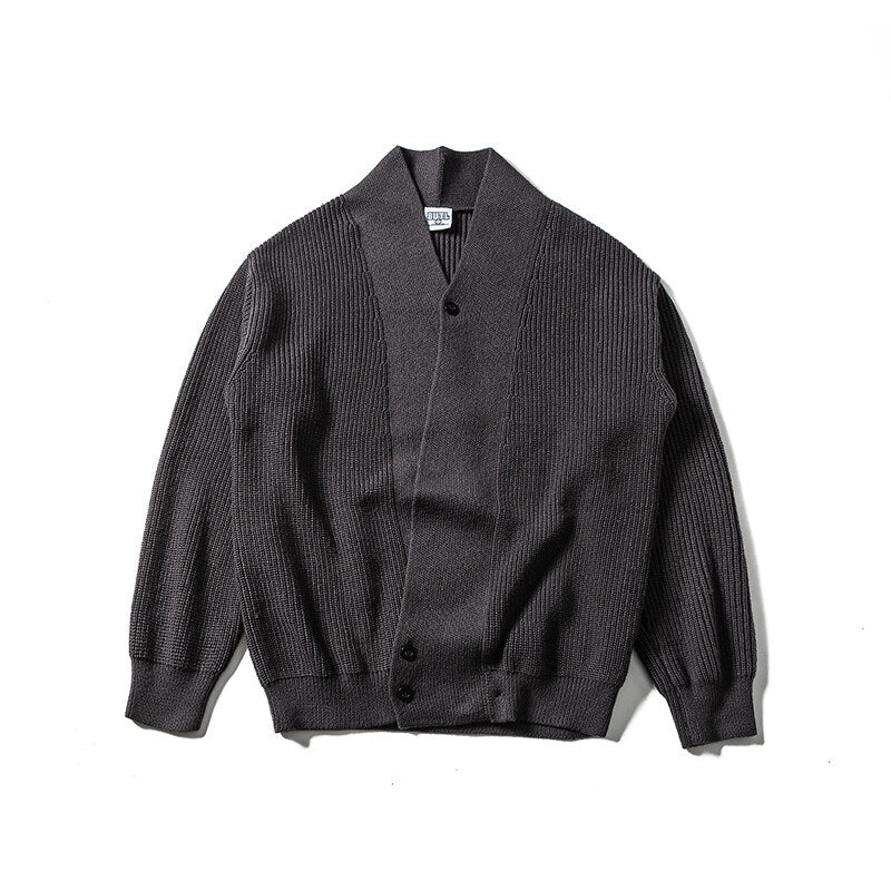 Men's knit cardigan with shawl collar and asymmetrical button placket Mune Fashion