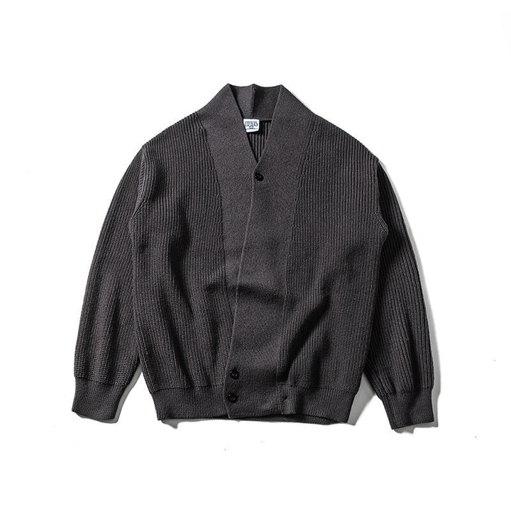 Men's knit cardigan with shawl collar and asymmetrical button placket Mune Fashion