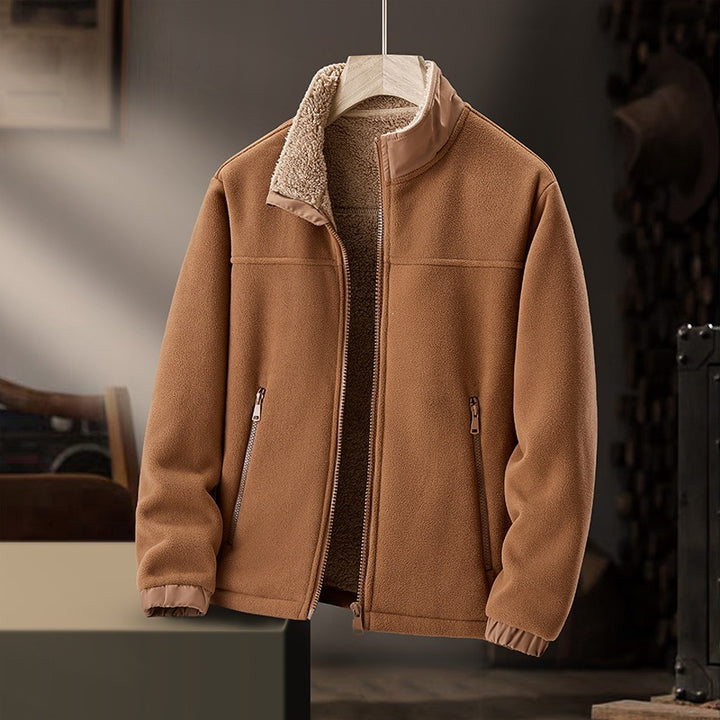 Men's fleece outdoor jacket with teddy fur lining, stand-up collar & wind-resistant surface Mune Fashion