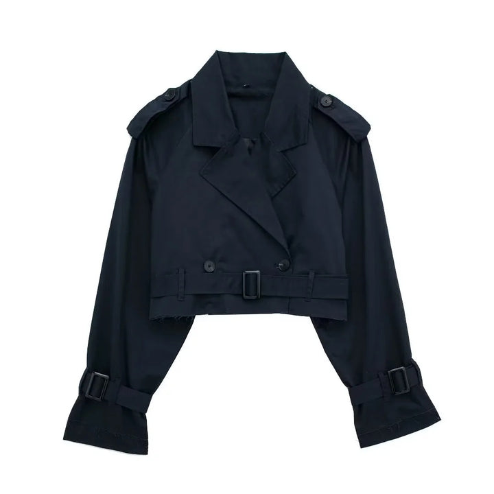 Ladies short trench jacket with epaulettes, waist belt and adjustable cuffs Mune Fashion